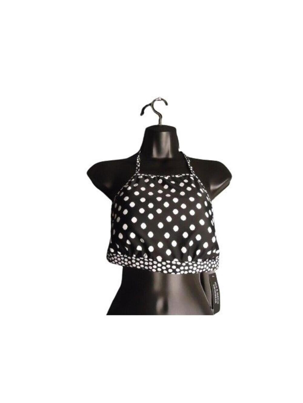 A New Approach Tie Neck Bikini Halter Swim Top L Black White Polka Dot